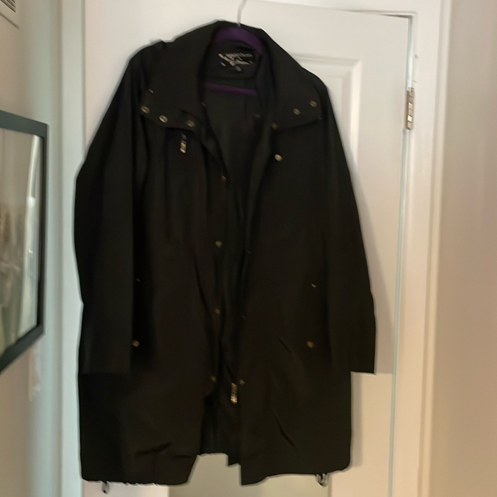 Women's 1X  Black Nylon Hooded Rain Jacket